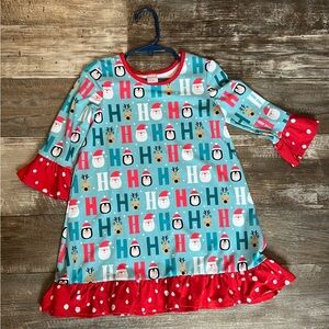 Penelope Plumm Festive Girls 3T Holiday printed dress with Santa and Penguins